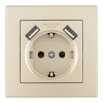 Комплект розетки с заземлением, шторками, рамкой однопостовой + 2 USB Arte Milano SET06-1-47-1 shampan от ImperiumLoft