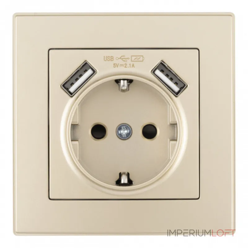 Комплект розетки с заземлением, шторками, рамкой однопостовой + 2 USB Arte Milano SET06-1-47-1 shampan от ImperiumLoft Комплект розетки с заземлением, шторками, рамкой однопостовой + 2 USB Arte Milano SET06-1-47-1 shampan от ImperiumLoft