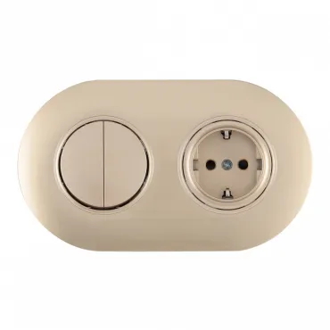 Выключатель круглый двухклавишный с розеткой, заземлением, шторками Arte Milano SET08-2-40-1-30-2 shampan