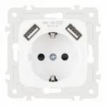 Розетка с заземлением, шторками + 2 USB, 16A 250V, USB DC 5V 2.1A 205.47-1.white от ImperiumLoft