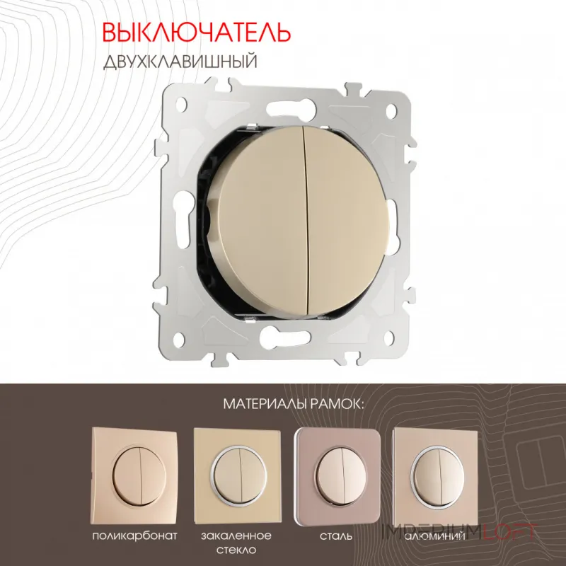 Выключатель двухклавишный, 10AX 250V 202.30-2.shampan от ImperiumLoft