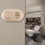 Выключатель круглый двухклавишный с розеткой, заземлением, шторками Arte Milano SET08-2-40-1-30-2 shampan от ImperiumLoft