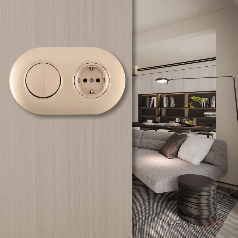 Выключатель круглый двухклавишный с розеткой, заземлением, шторками Arte Milano SET08-2-40-1-30-2 shampan от ImperiumLoft Выключатель круглый двухклавишный с розеткой, заземлением, шторками Arte Milano SET08-2-40-1-30-2 shampan от ImperiumLoft