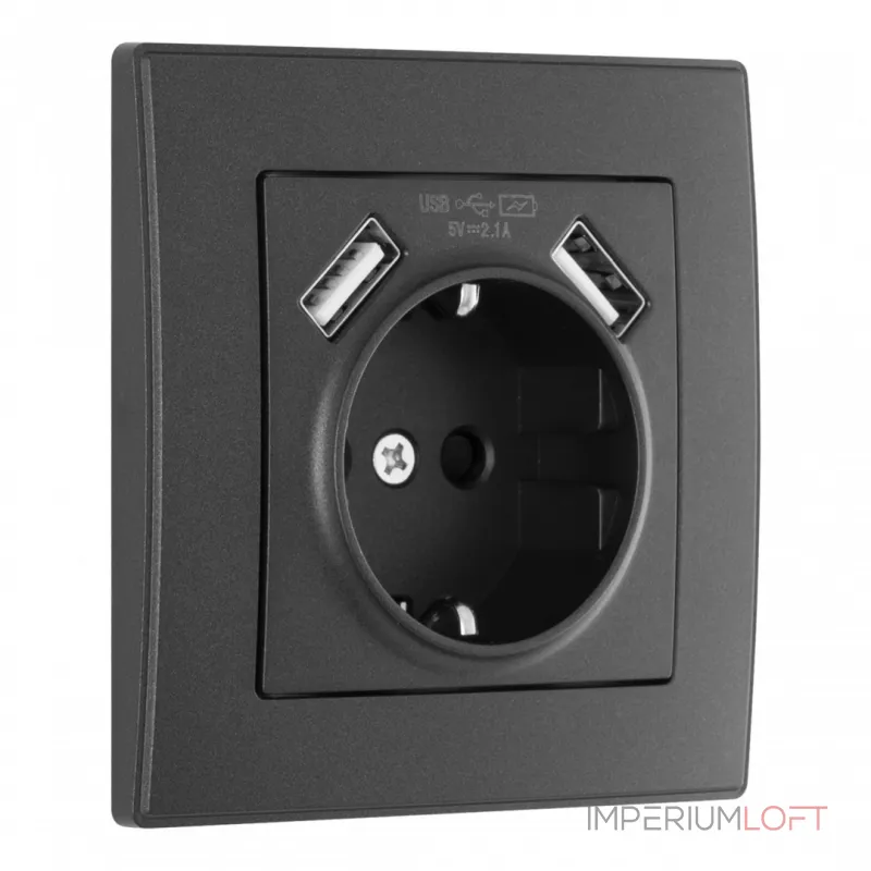 Комплект розетки с заземлением, шторками, рамкой однопостовой + 2 USB Arte Milano SET06-1-47-1 black от ImperiumLoft