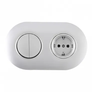 Выключатель круглый двухклавишный с розеткой, заземлением, шторками Arte Milano SET08-2-40-1-30-2 silver