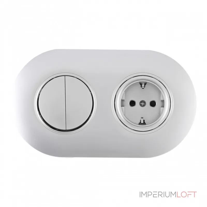 Выключатель круглый двухклавишный с розеткой, заземлением, шторками Arte Milano SET08-2-40-1-30-2 silver от ImperiumLoft