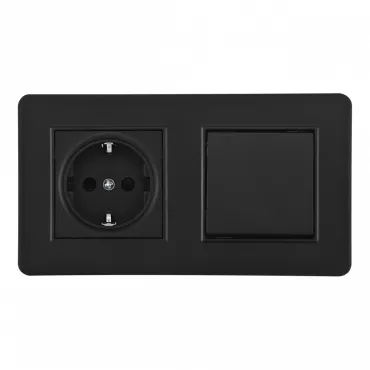 Выключатель одноклавишный с розеткой, заземлением, шторками Arte Milano SET16-2-40-1-30-1 black