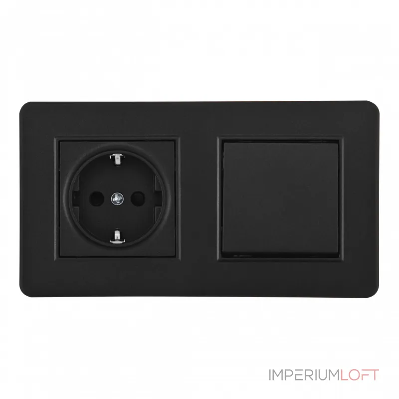 Выключатель одноклавишный с розеткой, заземлением, шторками Arte Milano SET16-2-40-1-30-1 black от ImperiumLoft