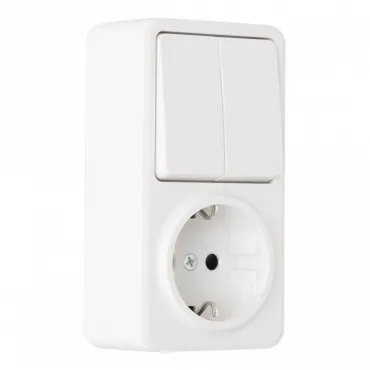Розетка с заземлением и шторками + выключатель двухклавишный, 10AX 250V, 16A 250V 310.53-1.white