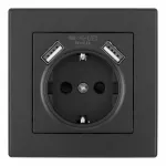 Комплект розетки с заземлением, шторками, рамкой однопостовой + 2 USB Arte Milano SET06-1-47-1 black от ImperiumLoft