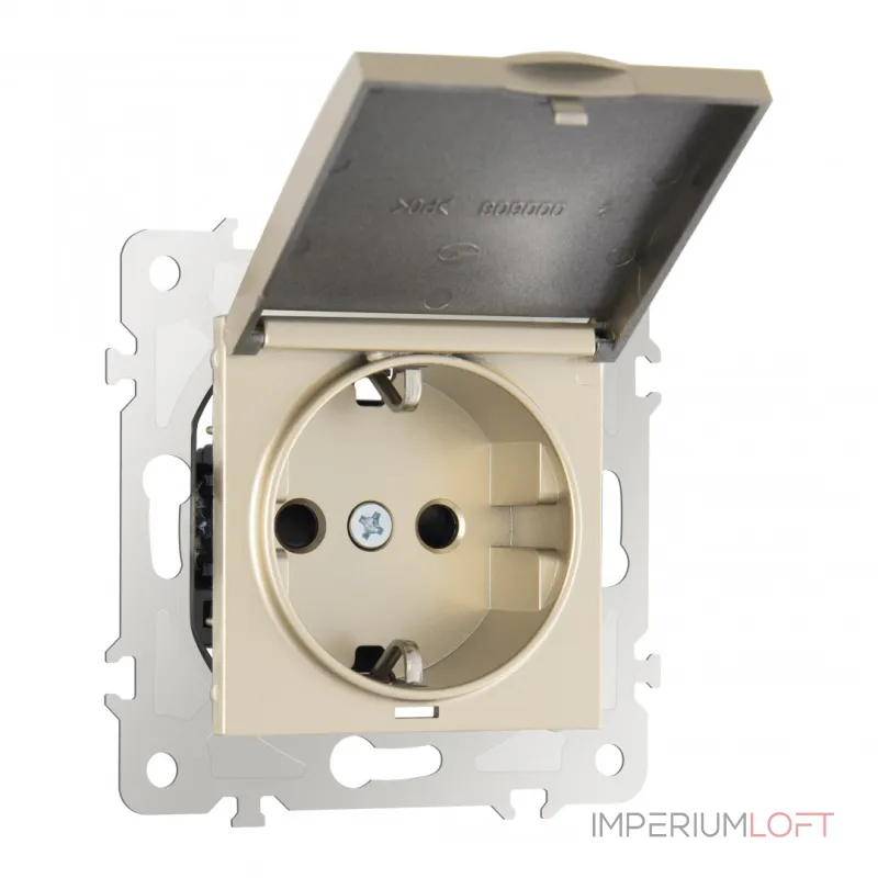 Розетка с заземлением, шторками и защитной крышкой, 16A 250V 203.41-1.shampan от ImperiumLoft