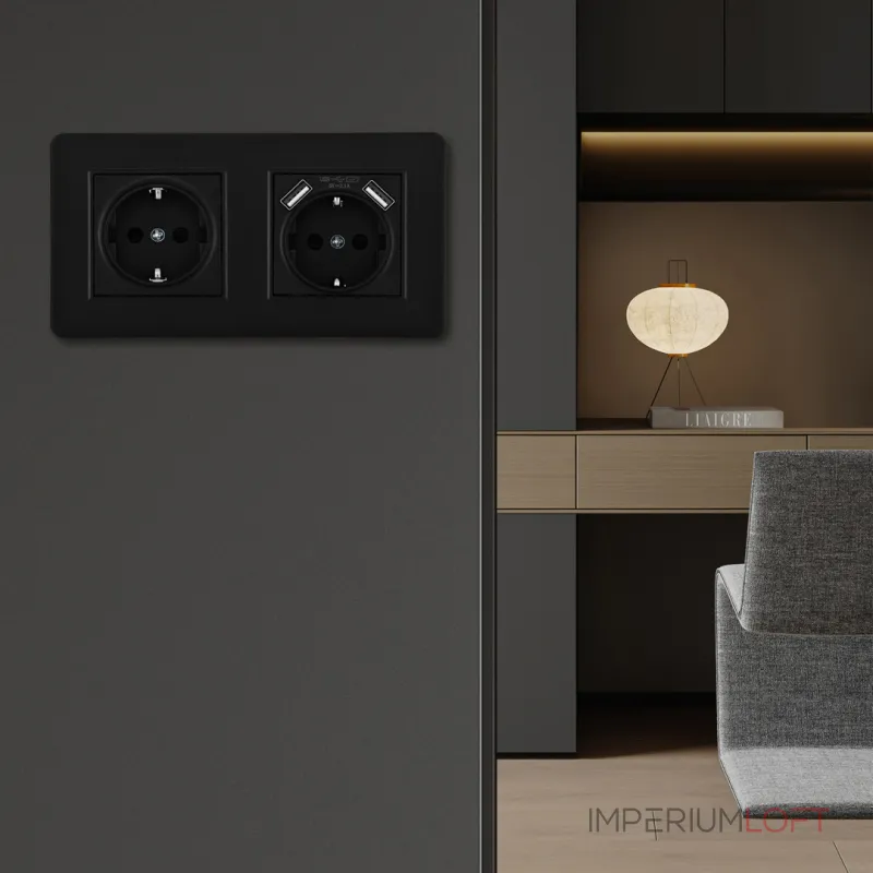 Розетка двойная (двухпостовая) c заземление и шторками + 2USB Arte Milano SET16-2-47-1-40-1 black от ImperiumLoft Розетка двойная (двухпостовая) c заземление и шторками + 2USB Arte Milano SET16-2-47-1-40-1 black от ImperiumLoft
