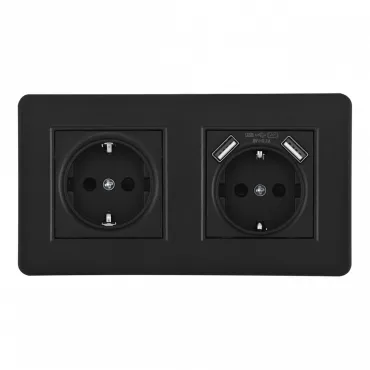 Розетка двойная (двухпостовая) c заземление и шторками + 2USB Arte Milano SET16-2-47-1-40-1 black Розетка двойная (двухпостовая) c заземление и шторками + 2USB Arte Milano SET16-2-47-1-40-1 black