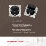 Комплект розетки с заземлением, шторками, рамкой однопостовой + 2 USB Arte Milano SET06-1-47-1 black от ImperiumLoft