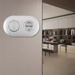 Выключатель круглый двухклавишный с розеткой, заземлением, шторками Arte Milano SET08-2-40-1-30-2 silver от ImperiumLoft