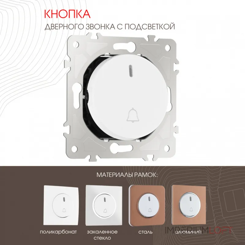 Кнопка дверного звонка с подсветкой, 10A 250V 202.37-1.white от ImperiumLoft