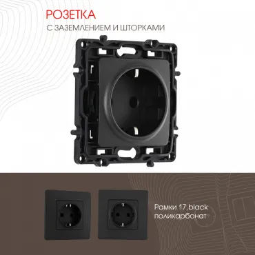 Розетка с заземлением и шторками, 16A 250V 217.40-1.black