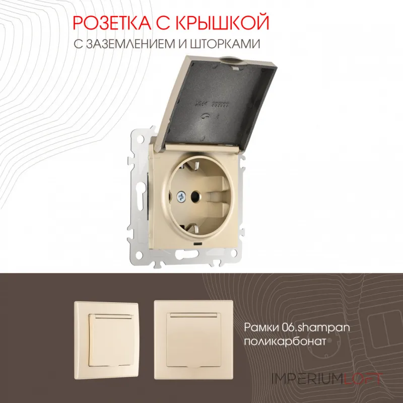 Розетка с заземлением, шторками и защитной крышкой, 16A 250V 206.41-1.shampan от ImperiumLoft