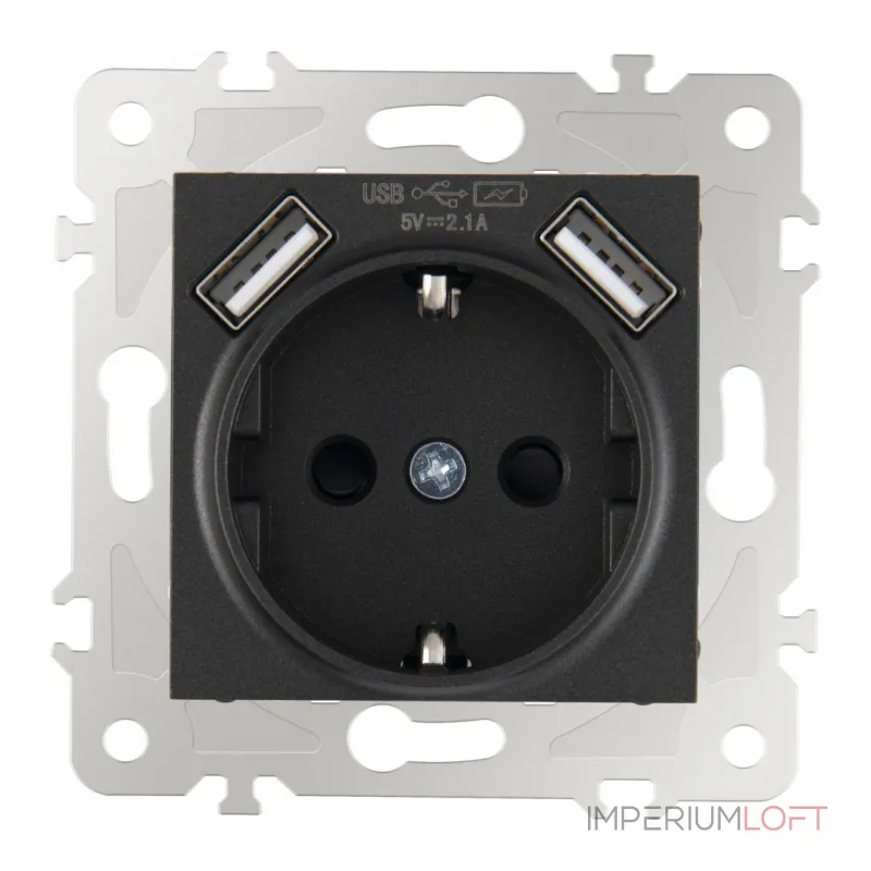 Розетка с заземлением, шторками + USB, 16A 250V, USB DC 5V 2.1A 203.47-1.black от ImperiumLoft Розетка с заземлением, шторками + USB, 16A 250V, USB DC 5V 2.1A 203.47-1.black от ImperiumLoft