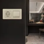 Выключатель одноклавишный с розеткой, заземлением, шторками Arte Milano SET16-2-40-1-30-1 shampan от ImperiumLoft