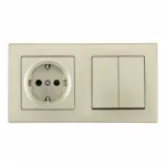 Выключатель двухклавишный с розеткой, заземлением, шторками Arte Milano SET06-2-30-2-40-1 shampan от ImperiumLoft