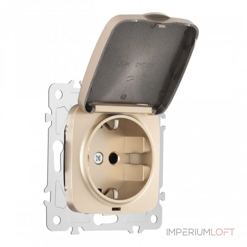 Розетка с заземлением, шторками и защитной крышкой, 16A 250V 205.41-1.shampan от ImperiumLoft