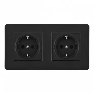 Розетка двойная (двухпостовая) с заземлением и шторками Arte Milano SET16-2-40-1x2 black