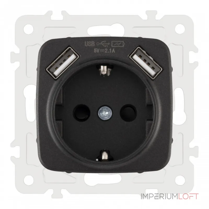 Розетка с заземлением, шторками + 2 USB, 16A 250V, USB DC 5V 2.1A 205.47-1.black от ImperiumLoft Розетка с заземлением, шторками + 2 USB, 16A 250V, USB DC 5V 2.1A 205.47-1.black от ImperiumLoft