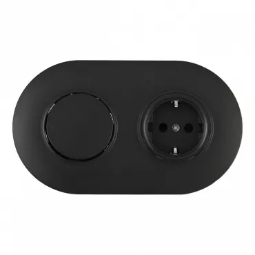 Выключатель круглый одноклавишный с розеткой, заземлением, шторками Arte Milano SET08-2-40-1-30-1 black