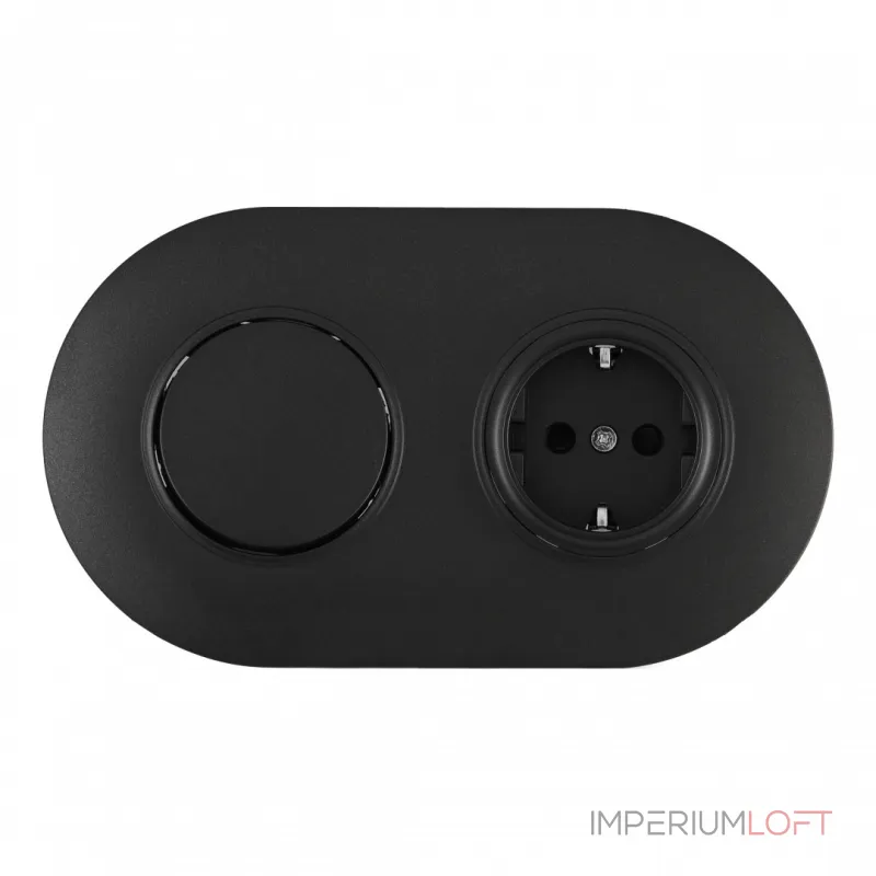 Выключатель круглый одноклавишный с розеткой, заземлением, шторками Arte Milano SET08-2-40-1-30-1 black от ImperiumLoft