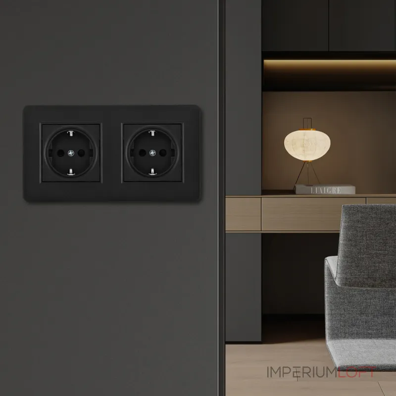 Розетка двойная (двухпостовая) с заземлением и шторками Arte Milano SET16-2-40-1x2 black от ImperiumLoft Розетка двойная (двухпостовая) с заземлением и шторками Arte Milano SET16-2-40-1x2 black от ImperiumLoft