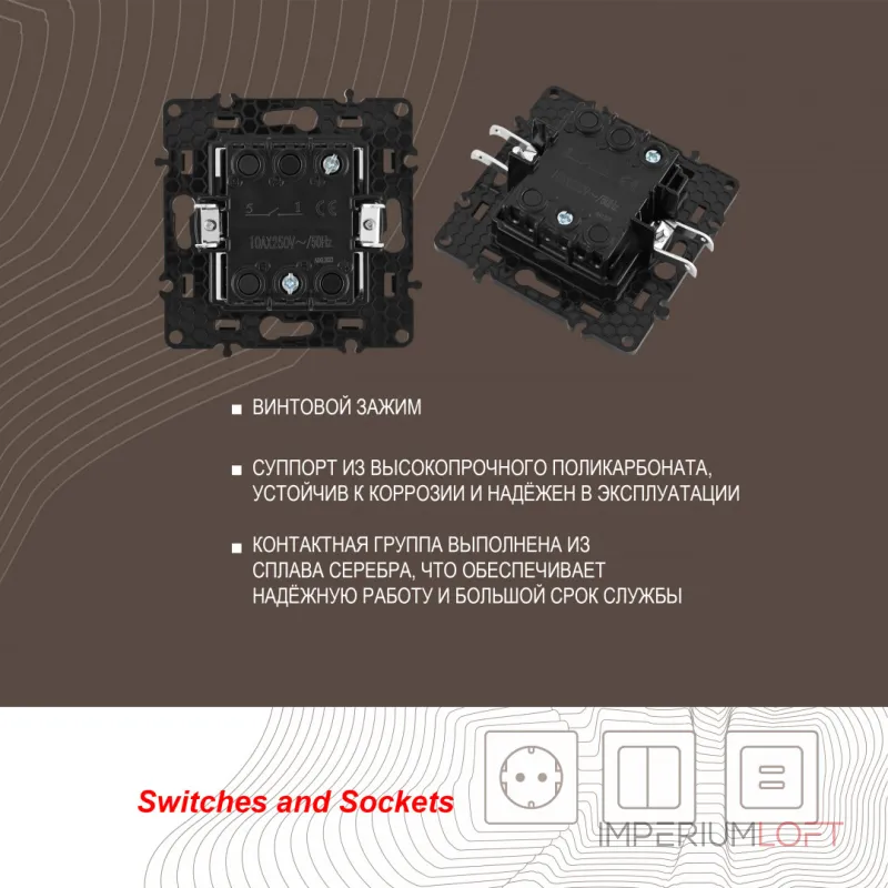 Выключатель одноклавишный, 10AX 250V 217.30-1.silver от ImperiumLoft