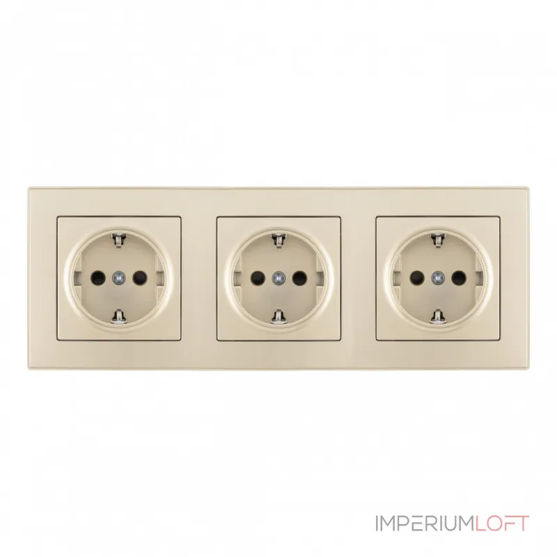 Розетка тройная (трехпостовая) с заземлением и шторками Arte Milano SET06-3-40-1x3 shampan от ImperiumLoft