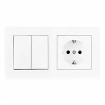 Выключатель двухклавишный с розеткой, заземлением, шторками Arte Milano SET06-2-30-2-40-1 white от ImperiumLoft