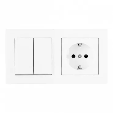 Выключатель двухклавишный с розеткой, заземлением, шторками Arte Milano SET06-2-30-2-40-1 white