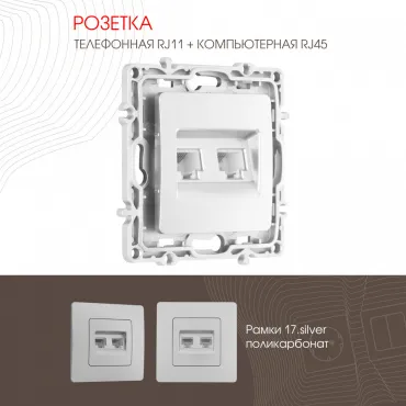 Розетка телефонная RJ11 + компьютерная RJ45 217.44-1.silver