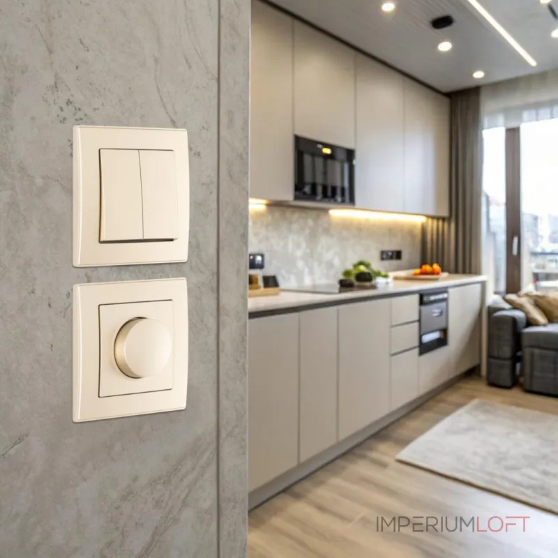 Выключатель двухклавишный с рамкой Arte Milano SET06-1-30-2 shampan от ImperiumLoft