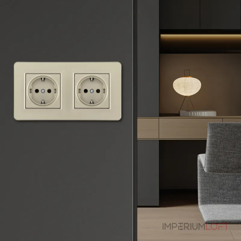 Розетка двойная (двухпостовая) с заземлением и шторками Arte Milano SET16-2-40-1x2 shampan от ImperiumLoft