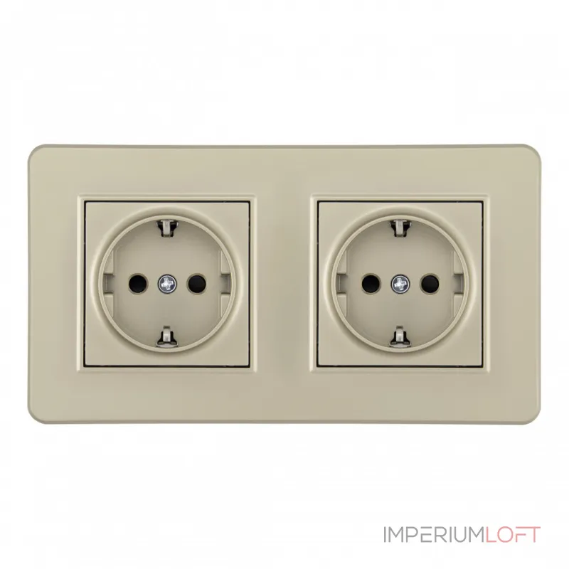 Розетка двойная (двухпостовая) с заземлением и шторками Arte Milano SET16-2-40-1x2 shampan от ImperiumLoft