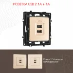 Розетка USB 2.1А+1А 217.46-1.shampan от ImperiumLoft