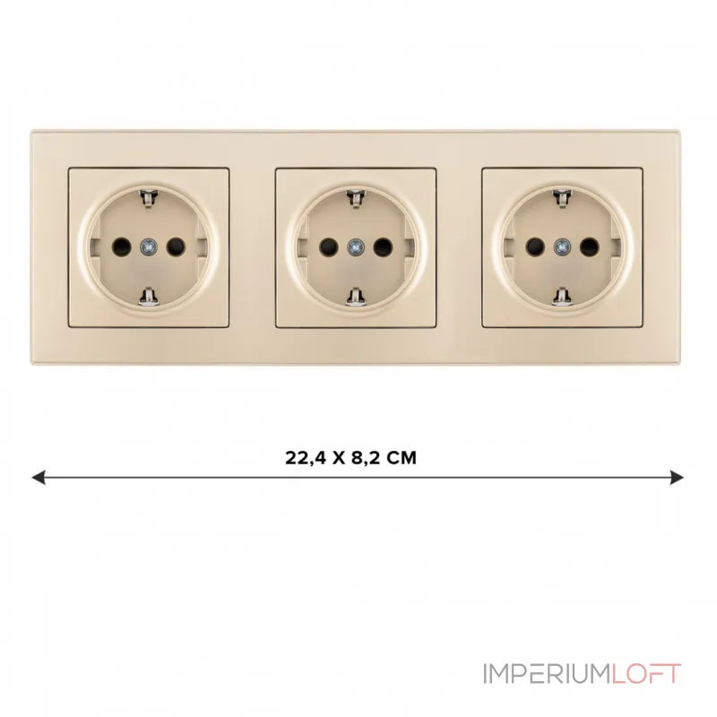 Розетка тройная (трехпостовая) с заземлением и шторками Arte Milano SET06-3-40-1x3 shampan от ImperiumLoft