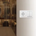 Выключатель двухклавишный с розеткой, заземлением, шторками Arte Milano SET06-2-30-2-40-1 white от ImperiumLoft