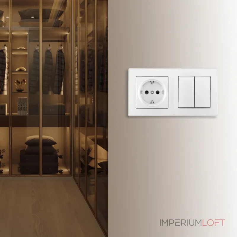 Выключатель двухклавишный с розеткой, заземлением, шторками Arte Milano SET06-2-30-2-40-1 white от ImperiumLoft Выключатель двухклавишный с розеткой, заземлением, шторками Arte Milano SET06-2-30-2-40-1 white от ImperiumLoft