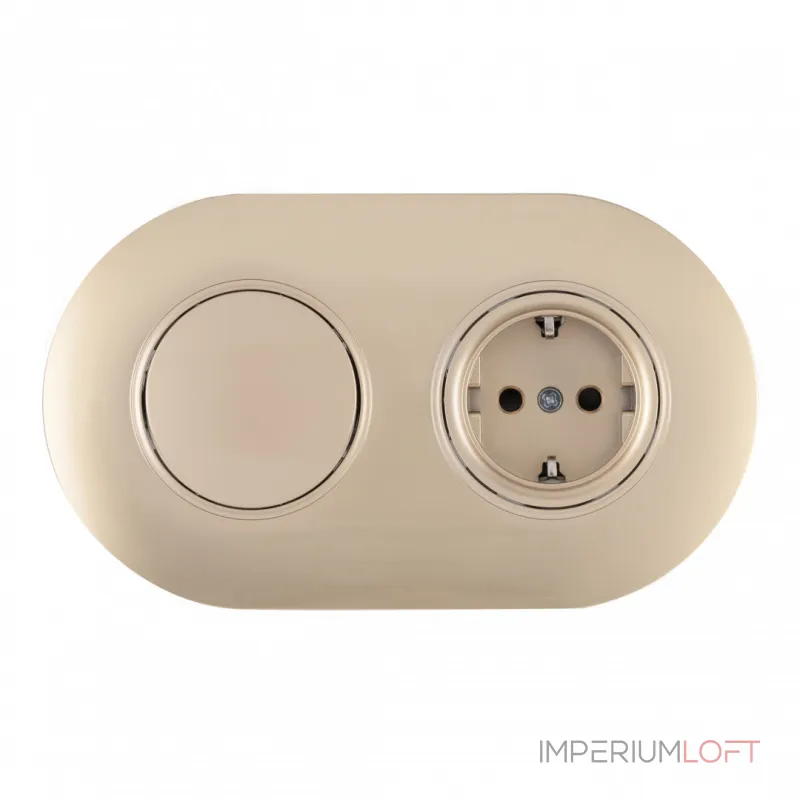 Выключатель круглый одноклавишный с розеткой, заземлением, шторками Arte Milano SET08-2-40-1-30-1 shampan от ImperiumLoft