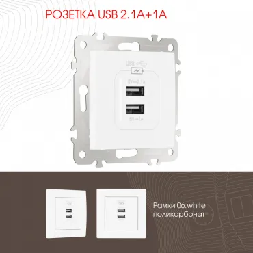Розетка USB 2.1А+1А 206.46-1.white Розетка USB 2.1А+1А 206.46-1.white