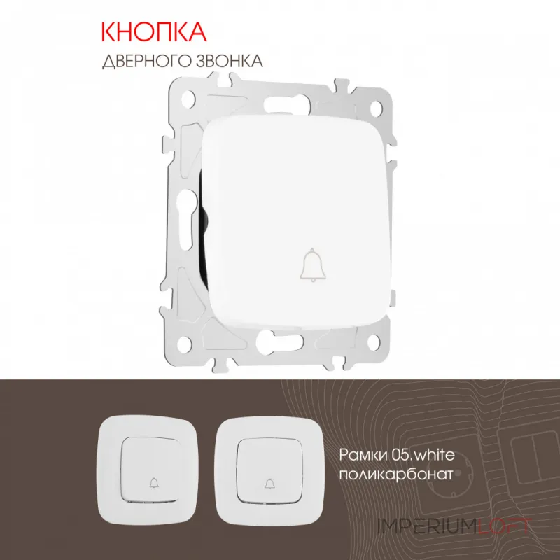 Кнопка дверного звонка, 10A 250V 205.36-1.white от ImperiumLoft