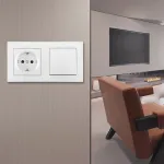 Выключатель одноклавишный с розеткой, заземлением, шторками Arte Milano SET16-2-40-1-30-1 white от ImperiumLoft