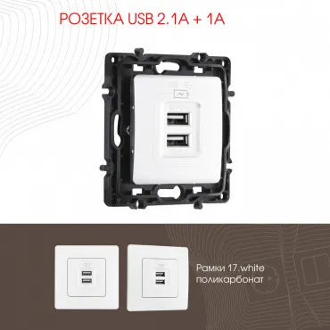 Розетка USB 2.1А+1А 217.46-1.white Розетка USB 2.1А+1А 217.46-1.white