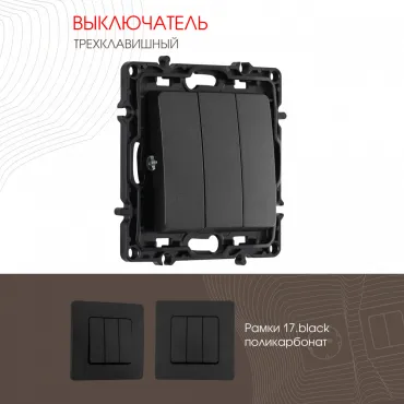 Выключатель трёхклавишный, 10AX 250V 217.30-3.black