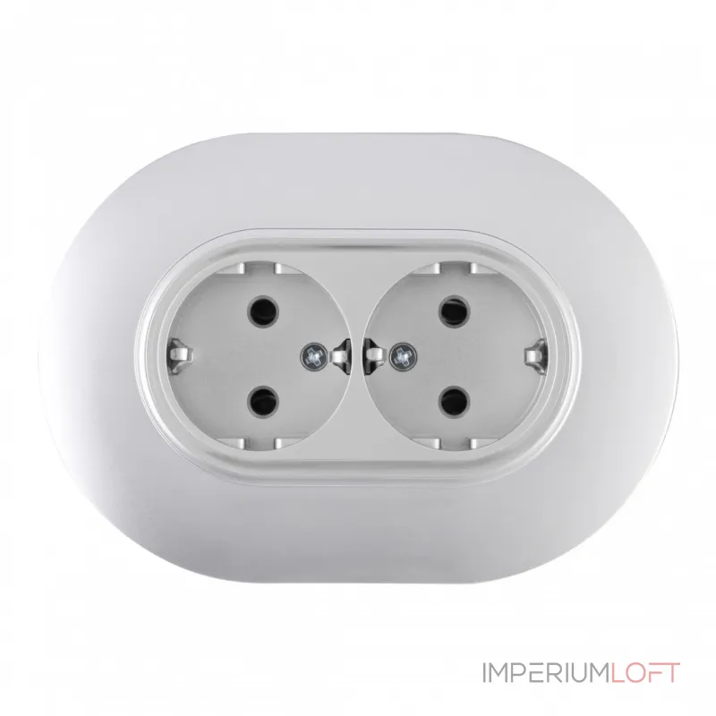 Круглая розетка двойная с заземлением и шторками Arte Milano SET08-double-40-2 silver от ImperiumLoft